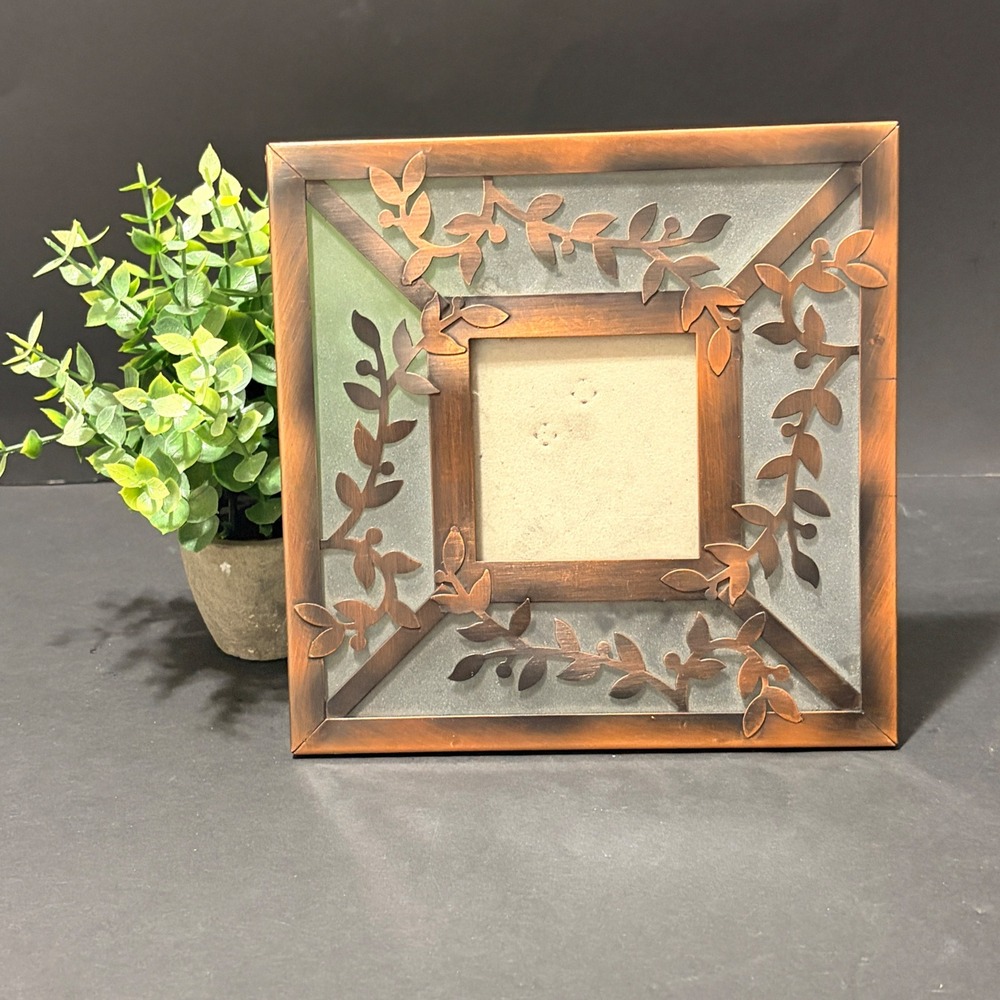 Berkeley Designs Copper Cherry Blossoms Frame 8x8" Frosted Glass Tabletop 3x3"